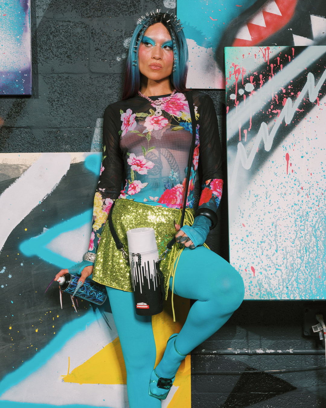 SPRAYGROUND® SPRAY PAINT CAN HOLDER WYNWOOD WALLS COLLAB WATER BOTTLE OR SPRAYCAN HOLDER (BLK/WHT)