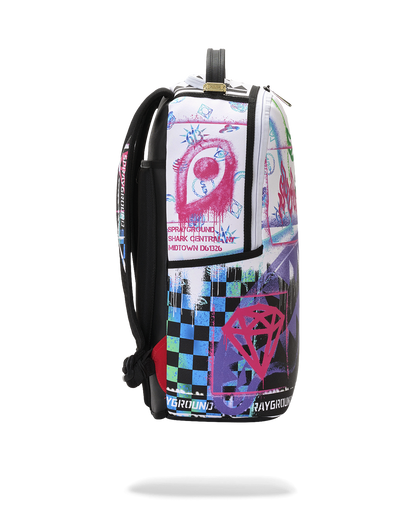 SPRAYGROUND® BACKPACK STENCIL SHARK ATTACK BLACK AND WHITE SPLIT BACKPACK