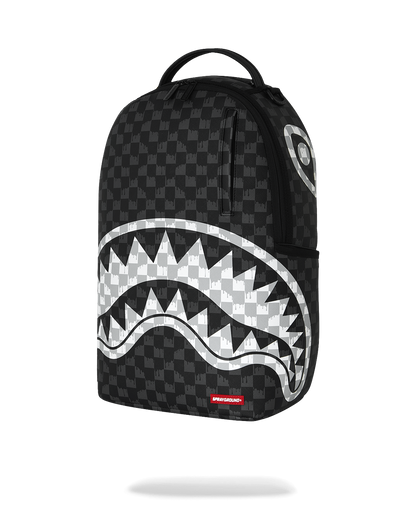 SPRAYGROUND® BACKPACK BLACK AND WHITE DRIP CHECK SHARK BACKPACK